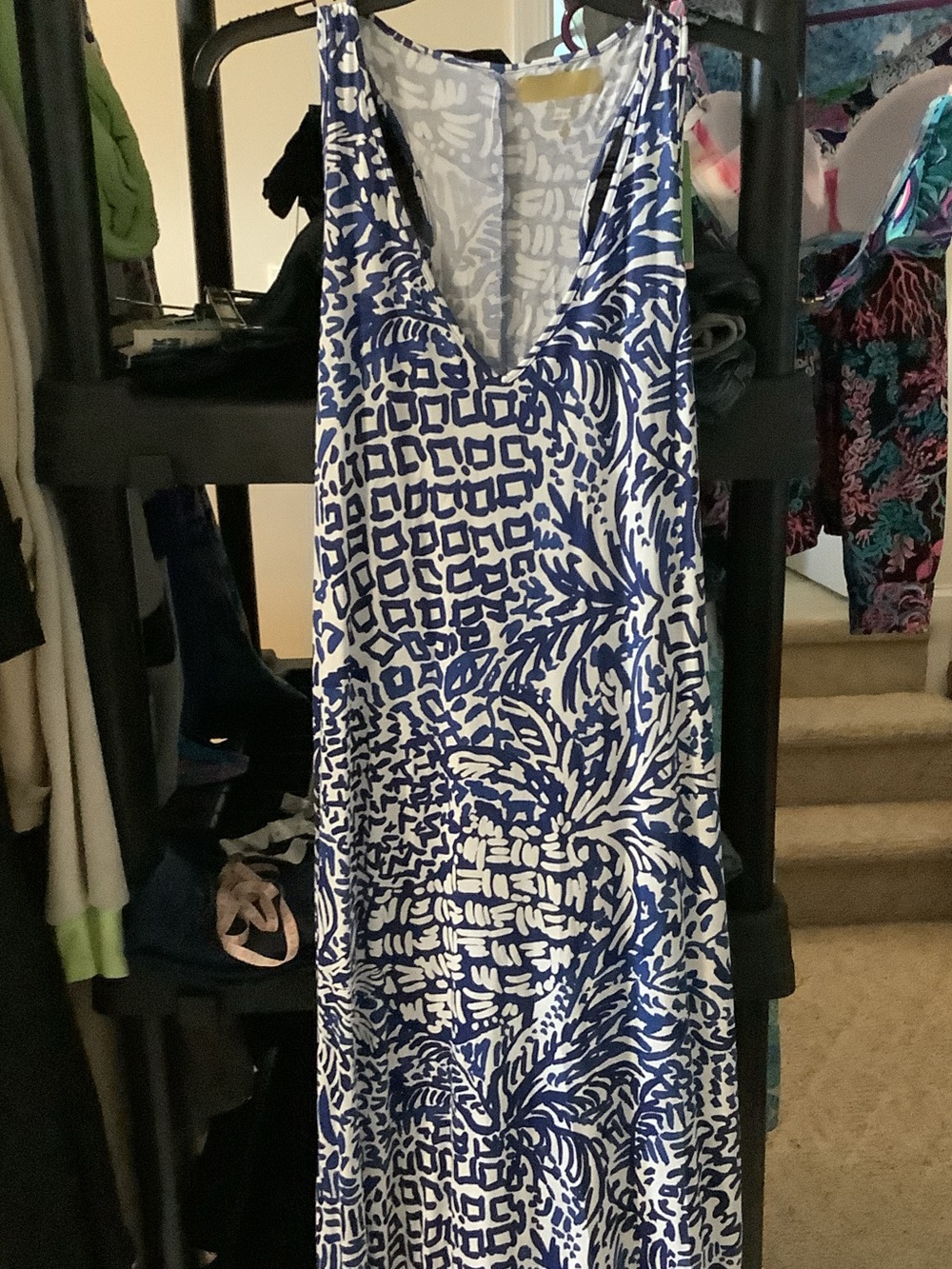 Lilly Pulitzer Blue and White Kerri Printed Maxi Dress, Home slice